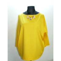 Bawełniana GRUBA BLUZA z haftem na dekolcie - żółta